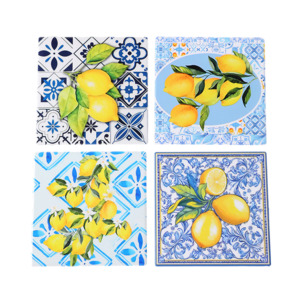 Coasters Trivets Mirror Trays: Coasters x 4 - Square Lemons 1