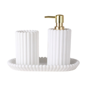 Bathroom Set of 3 - White Textured includes Cup, Tray & Soap Dispenser