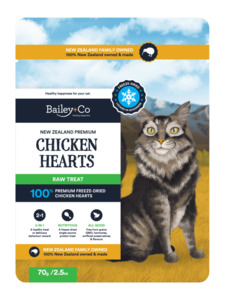 Cat: Bailey+Co Chicken Heart Freeze Dried NZ Premium Raw Cat Treats