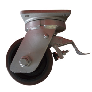 Products: US15075B/PB Swivel Plate Castor 150mm x 75mm Cast Iron Wheel Polyurethane Tread, Braked