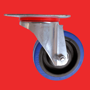 Swivel Plate Castor 125mm Blue Elastic Rubber Wheel