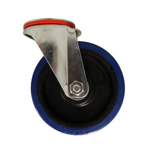 Bolt Hole Swivel Castor 125mm Blue Elastic Rubber Wheel