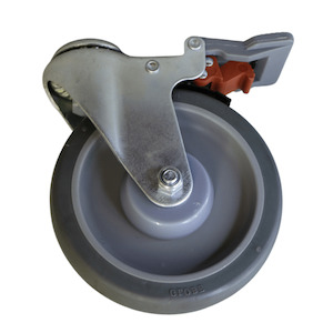 LP Range 60 100KG: Bolt Hole Swivel Castor 125mm thermoplastic rubber wheel, polypropylene rim, Braked
