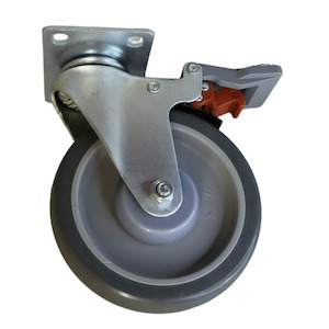 Swivel Plate Castor 125mm thermoplastic rubber wheel, polypropylene rim, Braked