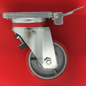 Products: Swivel Plate Castor 150mm Cast Iron Wheel, Polyurethane Tread, Braked