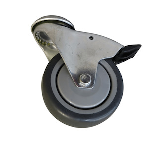 Non Marking Castors: Bolt Hole Swivel Castor 100mm thermoplastic rubber wheel, polypropylene rim Braked