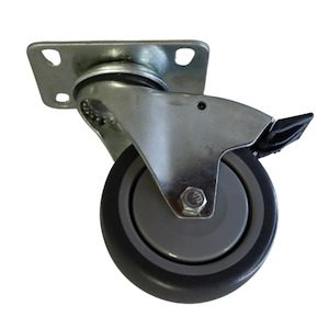 Swivel Plate Castor 100mm thermoplastic rubber wheel, polypropylene rim, Braked