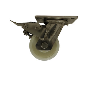 Heavy Duty Castors: Swivel Plate Stainless Steel Castor 100mm Nylon Wheel, Braked.(Heavy Duty)