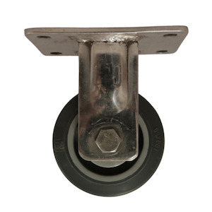Fixed Stainless Steel Castor 100mm Thermo Plastic Rubber Wheel. (Heavy Duty)