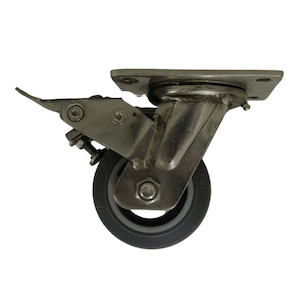 Swivel Plate Stainless Steel Castor 100mm Thermo Plastic Rubber Wheel, Braked.(Heavy Duty)