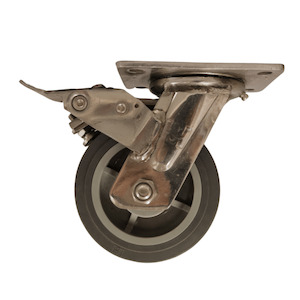 Swivel Plate Stainless Steel Castor 125mm Thermo Plastic Rubber Wheel, Braked (Heavy Duty)