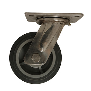 Swivel Plate Stainless Steel Castor 125mm Thermo Plastic Rubber Wheel.(Heavy Duty)