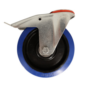 WB200B/HB Bolt Hole Swivel Castor 200mm Blue Elastic Rubber Wheel, Braked