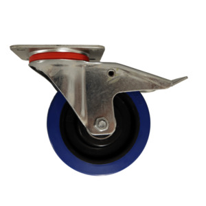 WB160B/PB Swivel Plate Castor 160mm Blue Elastic Rubber Wheel, Braked