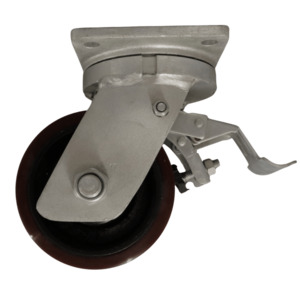 US15075B/PB Swivel Plate Castor 150mm x 75mm Cast Iron Wheel Polyurethane Tread, Braked