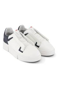 Vs 004: VS-004 White/Navy - Laceless Sneaker
