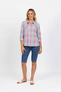 Shirts All 1: 4384 Pink Check - Button Front Shirt with Tab Sleeve