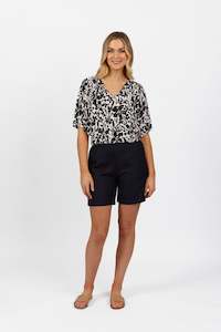 Shorts All: 5019 Ink - Pull On Linen Short with Elastic Back Waistband