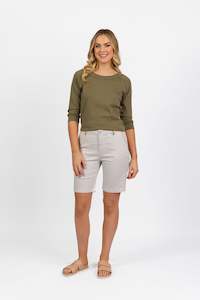 Shorts All: 5998 Khaki Stripe - Slim Leg Above Knee Short with Contrast Trim