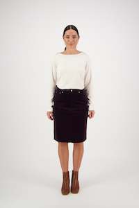 372AVM Mulberry - Knee Length Pinwale Cord Skirt
