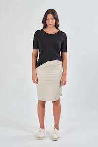 7031P Sand - Poplin Pull On Comfort Skirt with Side Panel