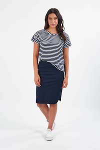 Skirts Outlet: 7031P Navy - Poplin Pull On Comfort Skirt with Side Panel