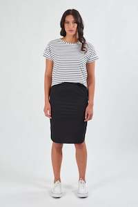 7031P Black - Poplin Pull On Comfort Skirt with Side Panel