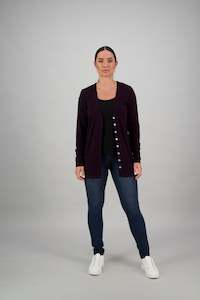 Merino Outlet: 4393 Mulberry - 100% Merino Longline Button Up Cardi