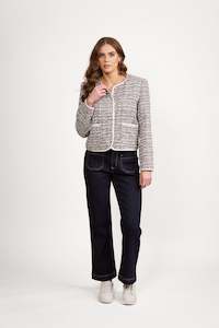 Jackets All: 2083 Galaxy - Collarless Short Jacket with Trim detail