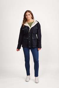 Jackets All: 2095 Ink/Cream - Hooded Zip Up Jacket with Cargo Pockets