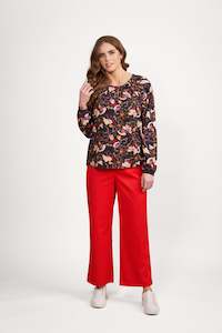 4480 Aston - Long Sleeve Front Keyhole Neck Top with Rib Cuff