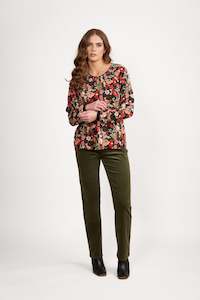 4480 Flamenco - Long Sleeve Front Keyhole Neck Top with Rib Cuff