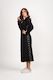6110 Black/White - Long Sleeve Knit Dress with Tie Back and Contrast Stitch Detail