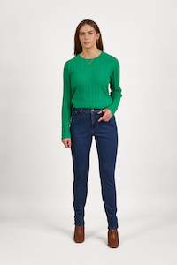 5535 Brushed Indigo - Skinny Leg Full Length Basket Weave Pocket Jean