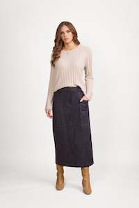 7063 Ink - Mid Length Skirt with Centre Back Split