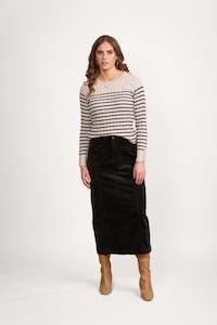 7064M Forest - Mid Length Cord Skirt with Front Panel Seams