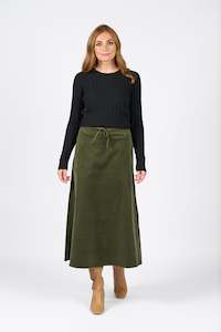 7060M Deep Sage - A Line Pull-On Cord Skirt with Drawcord