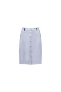 7049 Blue Stripe - Knee Length Skirt with Contrast Buttons and Trim