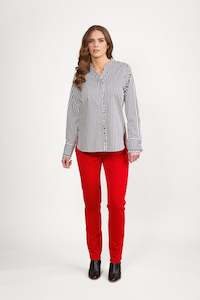 4471 Ink/White - Ruffle Trim V Neck Shirt