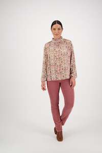 Tops Sale: 4307 Eden - Ruffle Neck Long Sleeve Printed Top