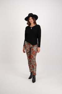 5899A Bohemian - Skinny Leg Ankle Grazer Printed Pant with Elastic Back Waist