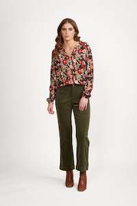 Button Up Pants Permanent Collection: 5995AM Deep Sage - Wide Leg Ankle Grazer Pant