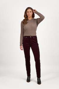 Button Up Pants Permanent Collection: 5910M Mulberry - Narrow Leg Full Length Pinwale Cord Pant with Fly