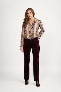 Button Up Pants Permanent Collection: 5911M Mulberry - Straight Leg Full Length Pinwale Cord Pant with Fly