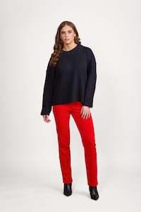 1077 Ink/Black - High Neck Two Tone Sweater with Shaped Sleeve