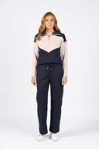 1084 Ink/Oatmeal - Half Zip Sweater with Collar