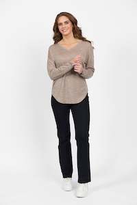 Merino All: 4465 Twig - 100% Merino V Neck Top with Button Cuff Detail