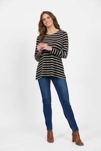 Merino All: 4464 Forest/Twig Stripe - 100% Merino Long Sleeve Swing Top