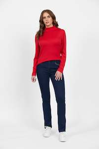 Merino All: 4287 Scarlet - 100% Merino Basic Long Sleeve Polo Neck Top