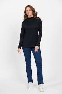 Merino All: 4287 Midnight - 100% Merino Basic Long Sleeve Polo Neck Top